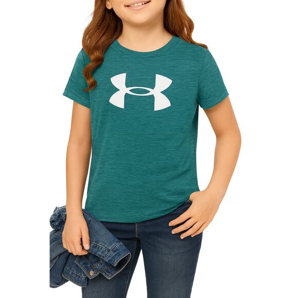 Under Armour Kids Short Sleeve Logo T-Shirt Youth Small/Medium Teal Heather - Picture 1 of 4